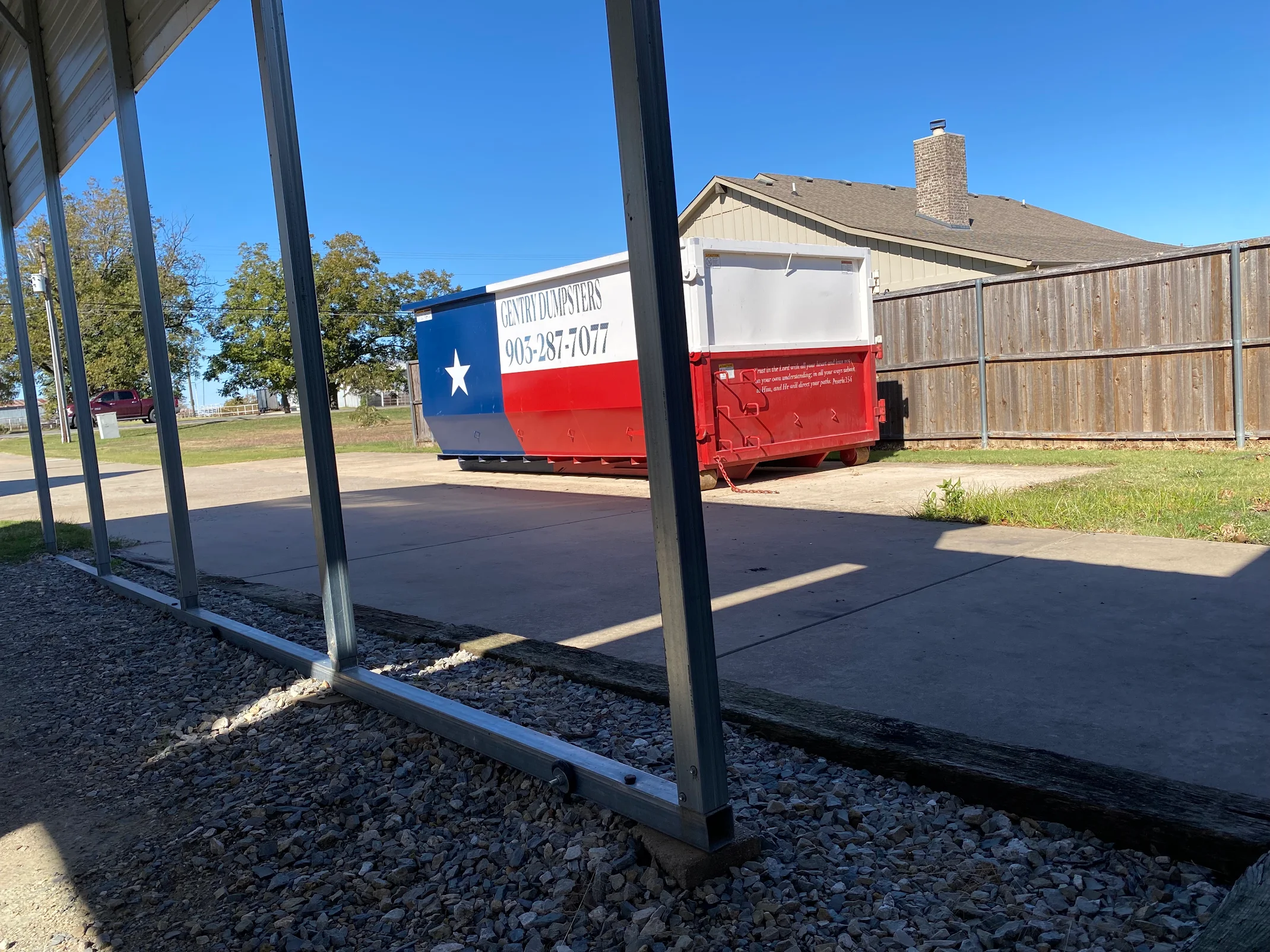 Gentry Dumpster Rentals dumpster delivered on a Denton County job